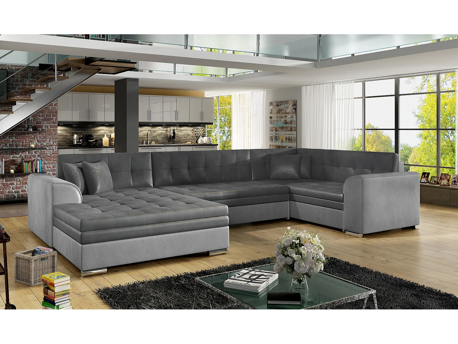 Ecksofa Olio UL/Stoffbezug/Anthrazit/Grau