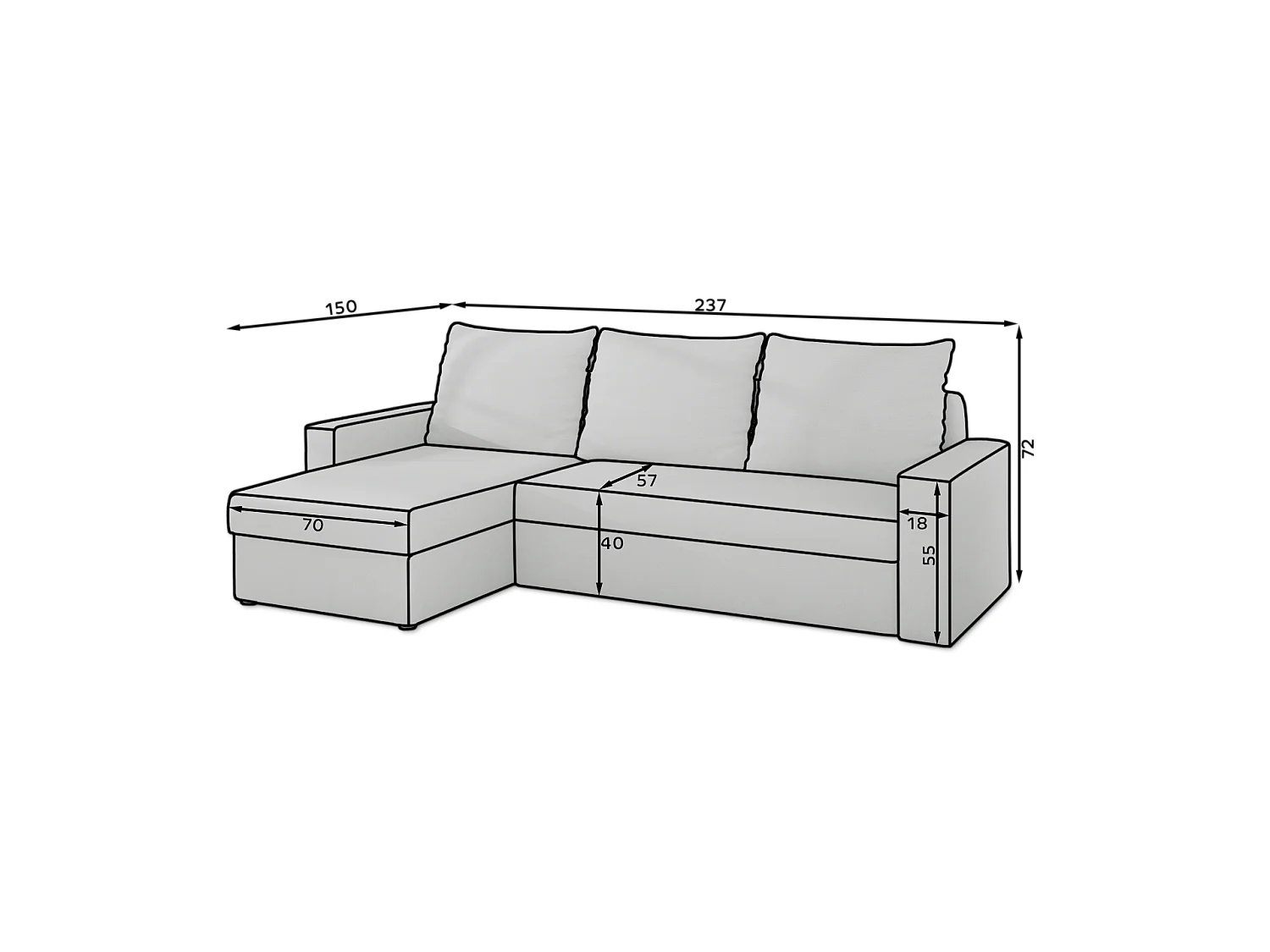 Canapé Corner Angolo L/Tissu/Gris&Blanc