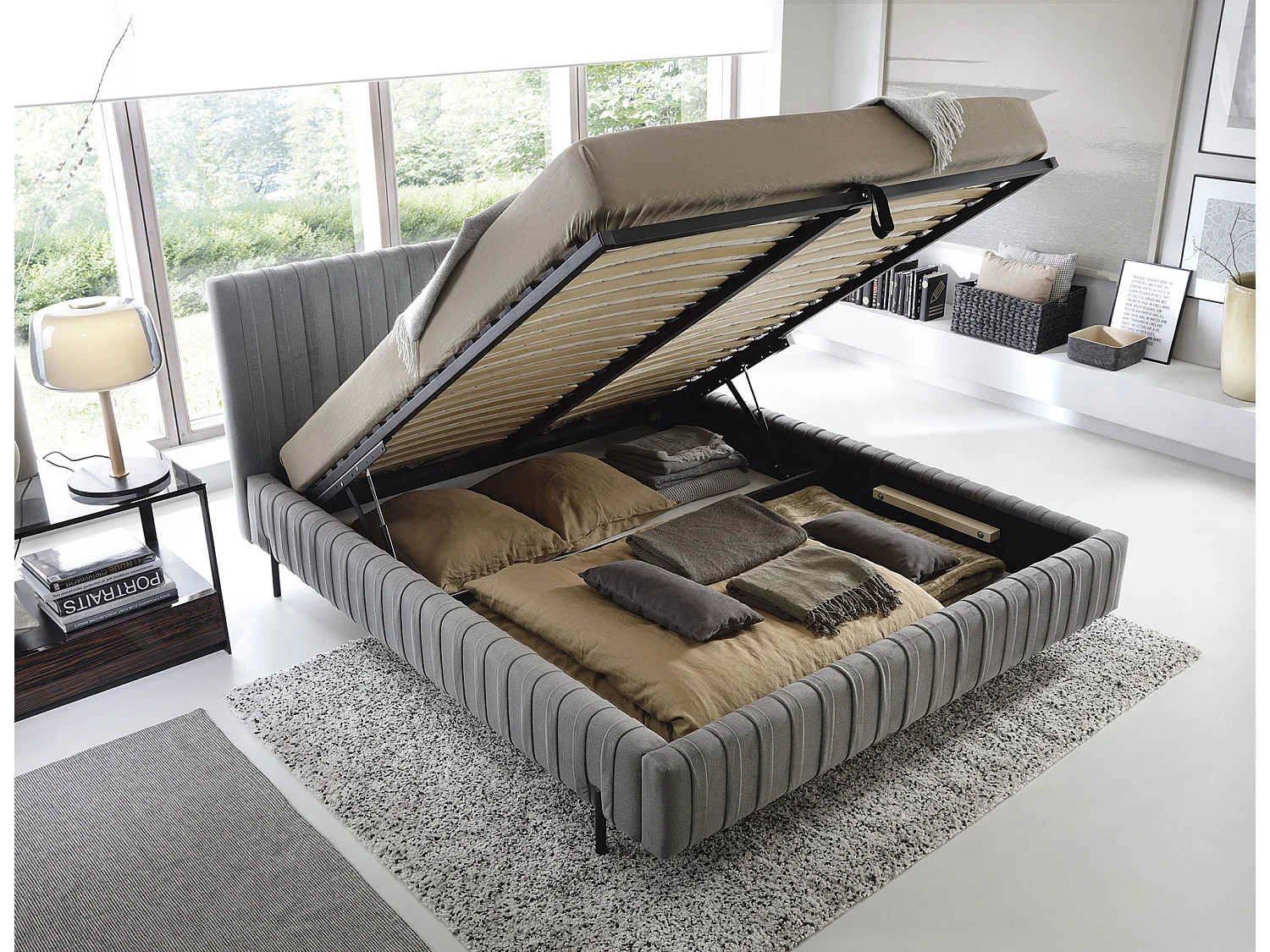 Plika prestige opbergbed – Hoogwaardig design en stof voor absoluut comfort-Kleur Grijs-Slapen 180x200cm