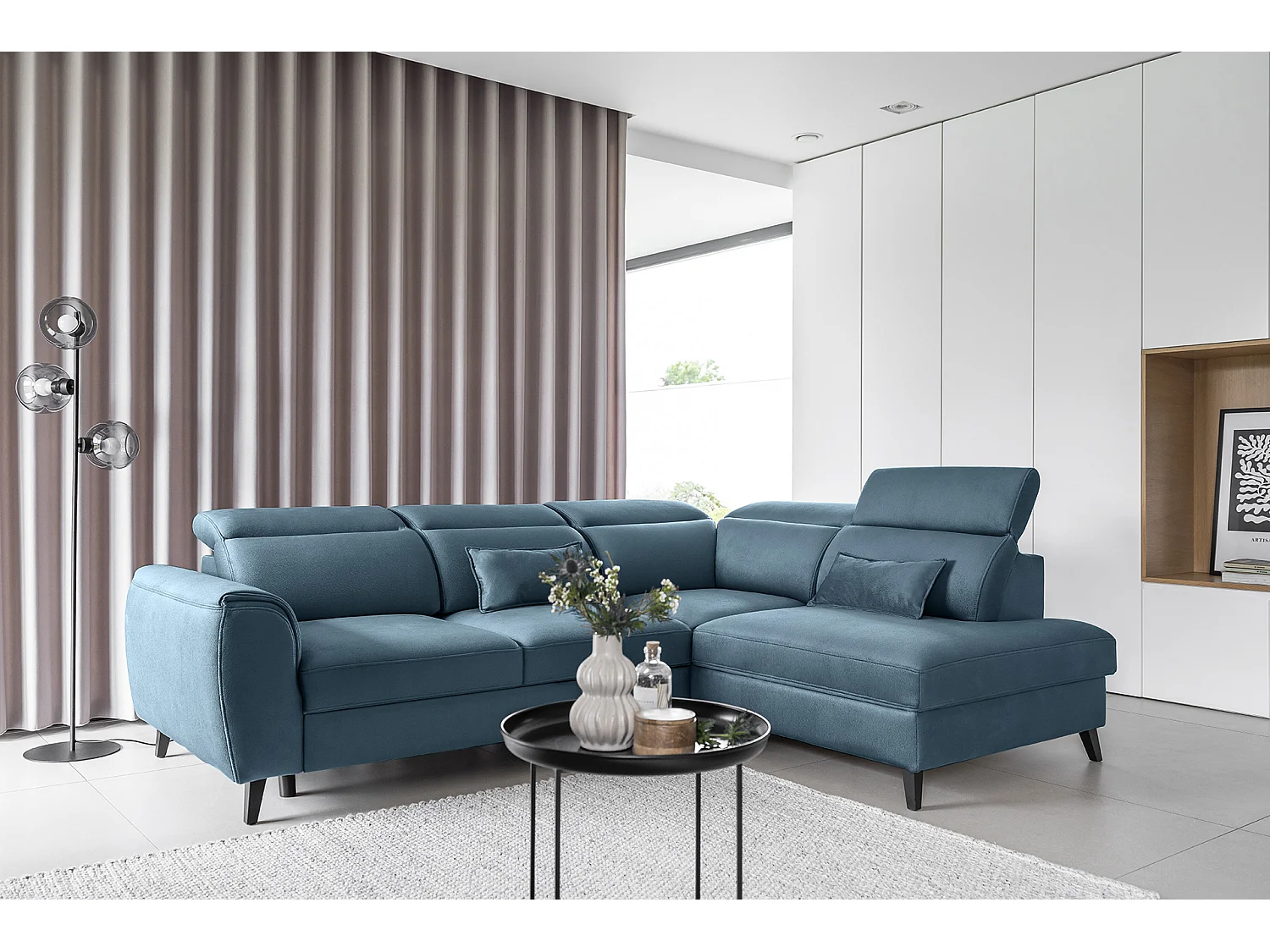 Ecksofa Dino R/Stoffbezug-Blau