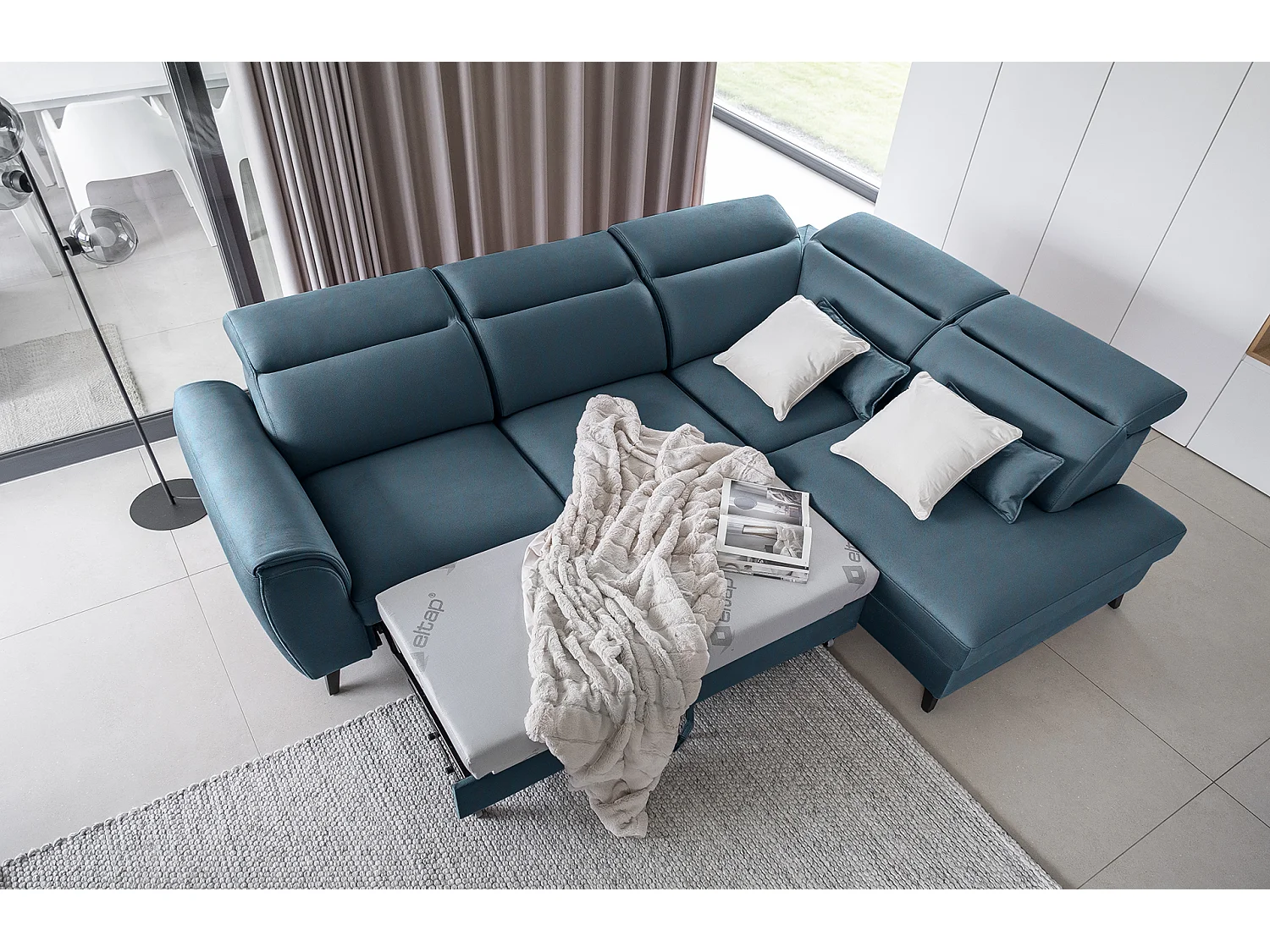 Ecksofa Dino R/Stoffbezug-Blau