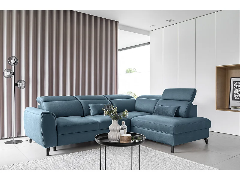 Canapé Corner Dino R/Tissu-Bleu