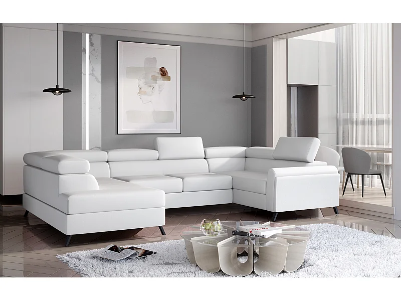 Divano d'angolo Lenzo UL/Tessuto-Bianco