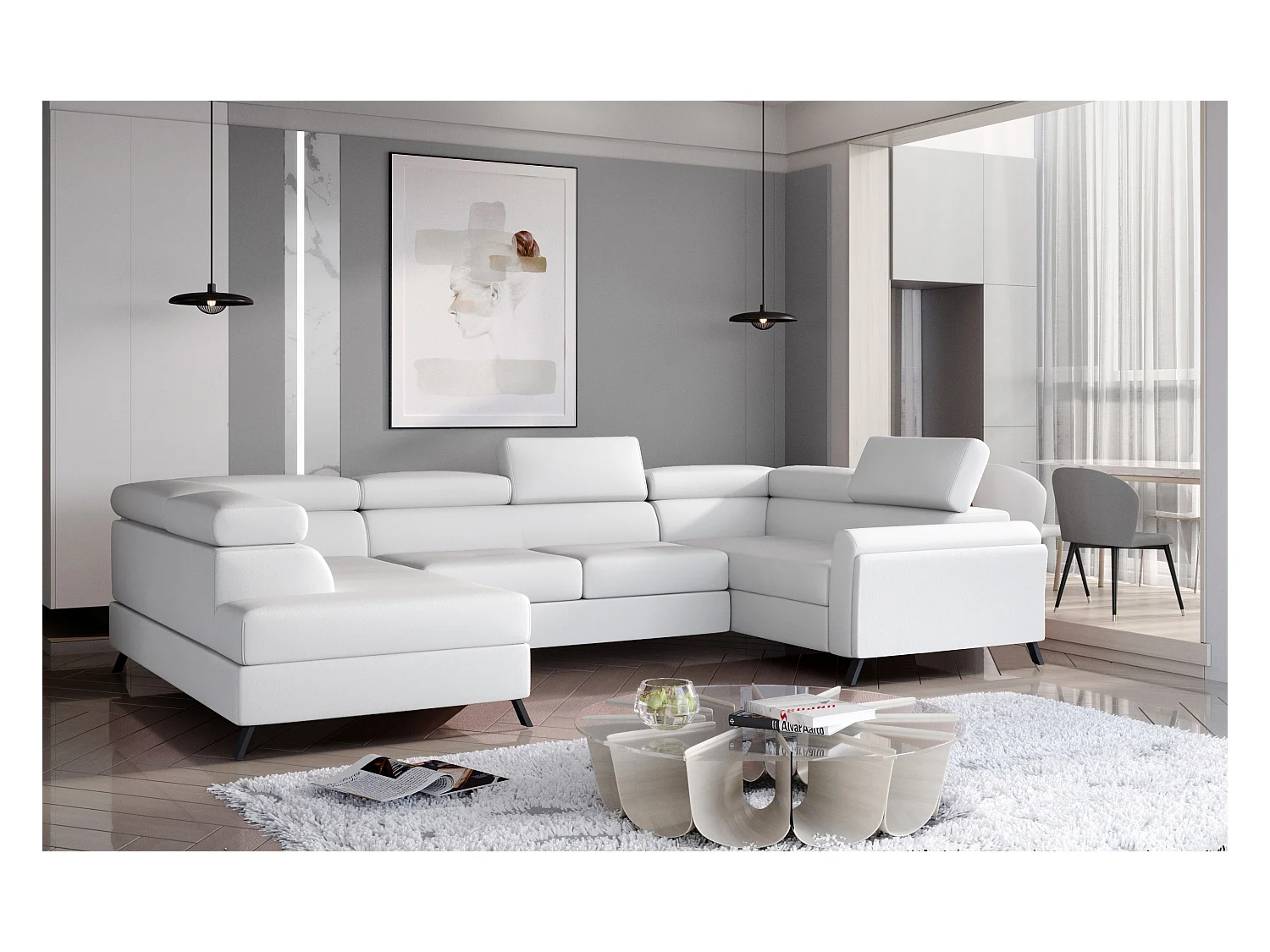 Divano d'angolo Lenzo UL/Tessuto-Bianco