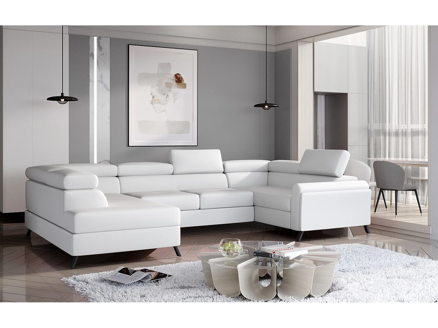 Divano d'angolo Lenzo UL/Tessuto-Bianco