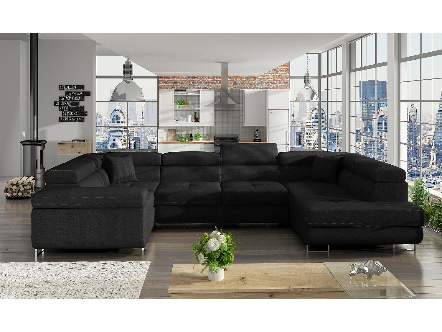 Ecksofa Otto R/Stoff-Schwarz