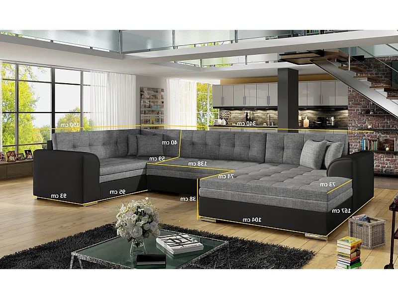 Ecksofa Olio UR/Stoff/Grau&Schwarz/An Lager