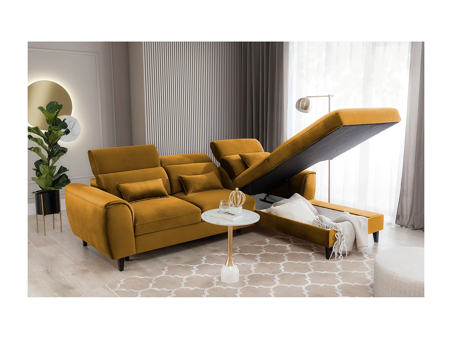 Divano angolare Toscana R/rivestimento in tessuto/giallo