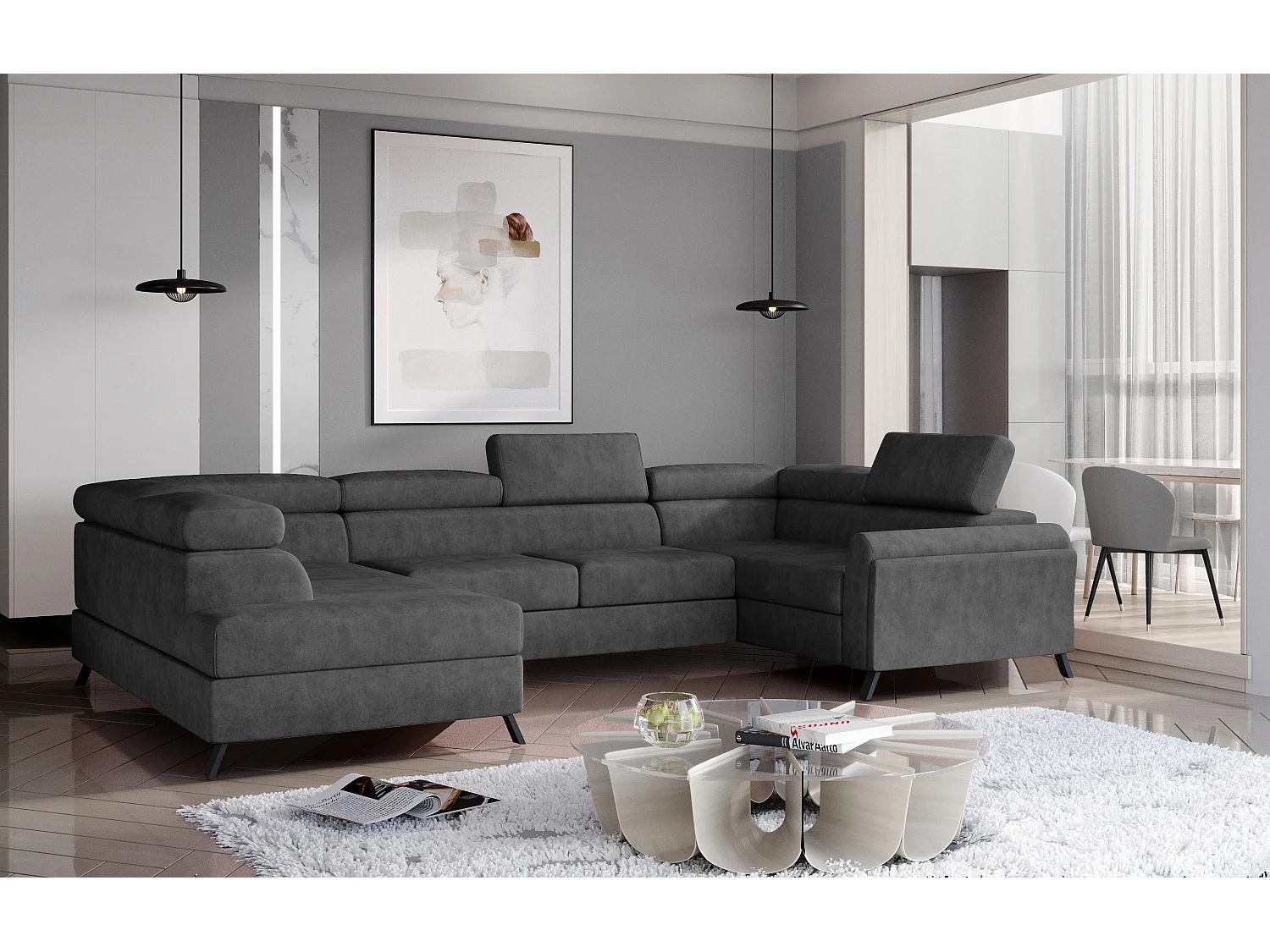 Canapé Corner Lenzo UL/Tissu-Anthracite