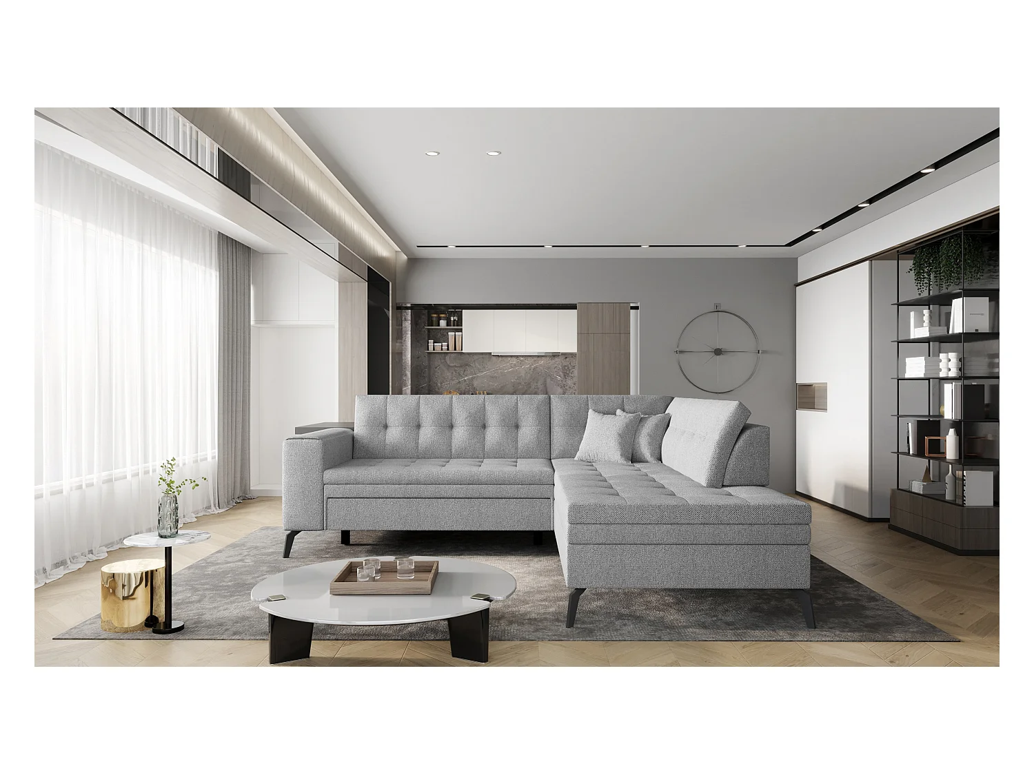 Ecksofa Monza R/Stoff-Grau