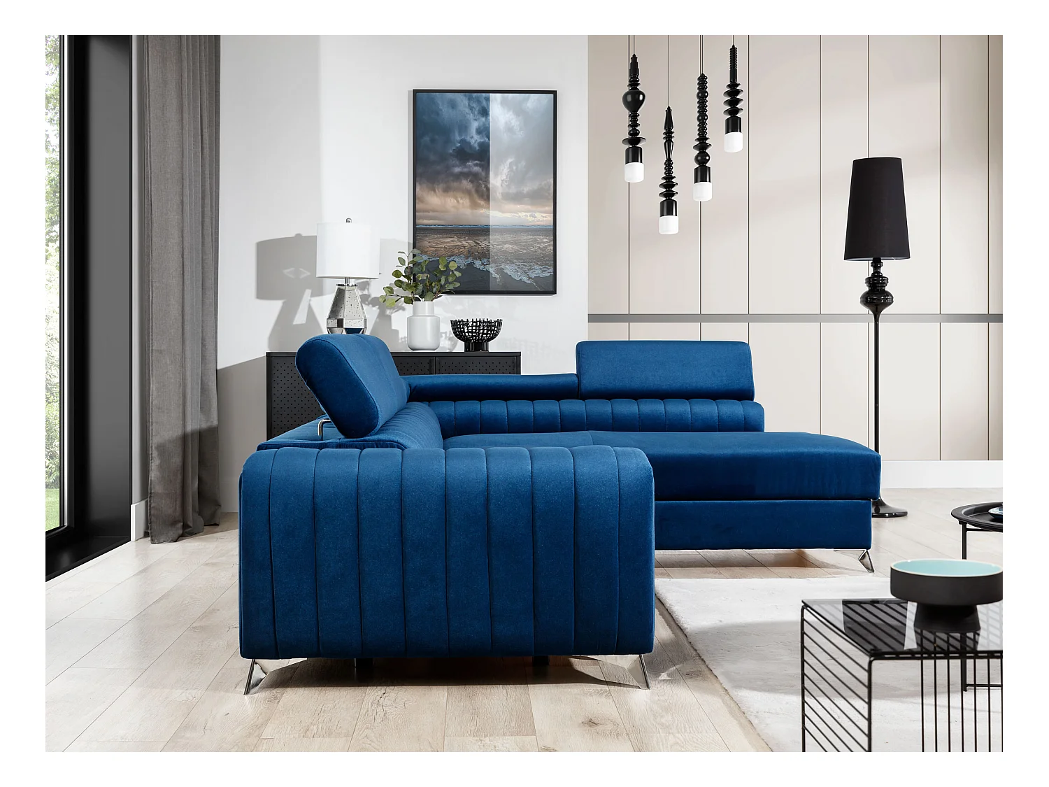 Ecksofa Genova R/Stoffbezug/Blau