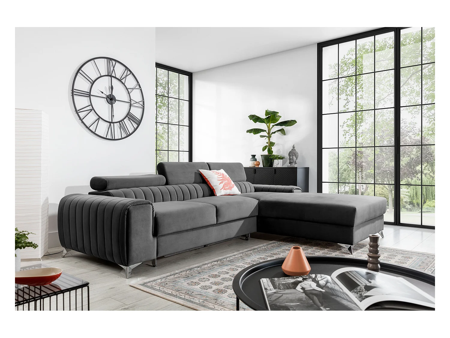 Divano d'angolo Futura R/Tessuto-Antracite