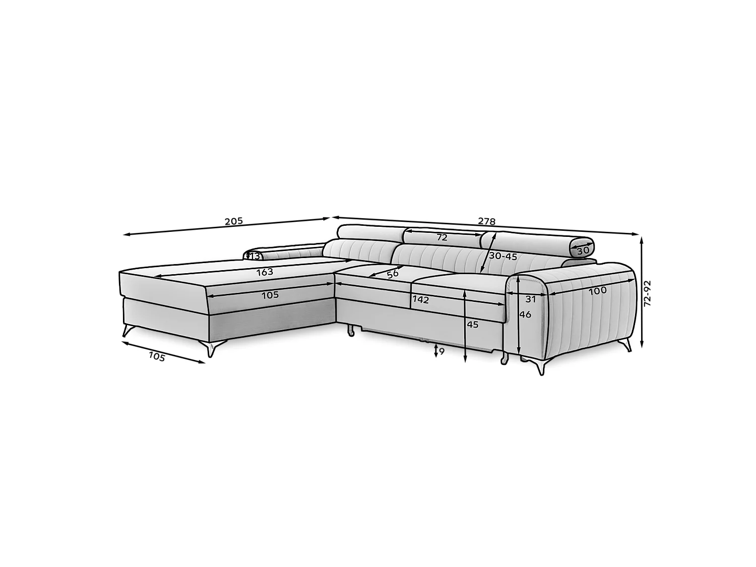 Divano d'angolo Futura R/Tessuto-Antracite