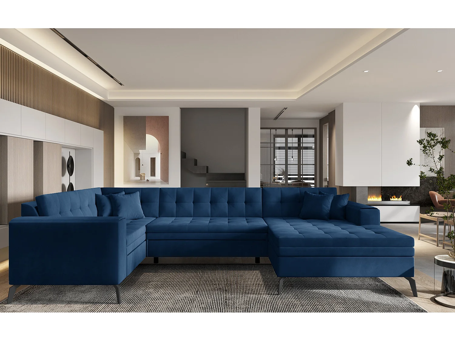 Divano d'angolo Solvio UR/Tessuto-Blu