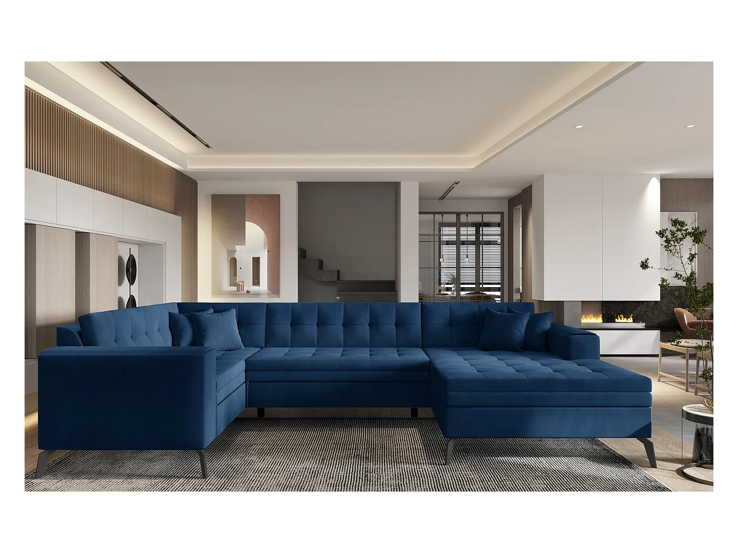 Divano d'angolo Solvio UR/Tessuto-Blu
