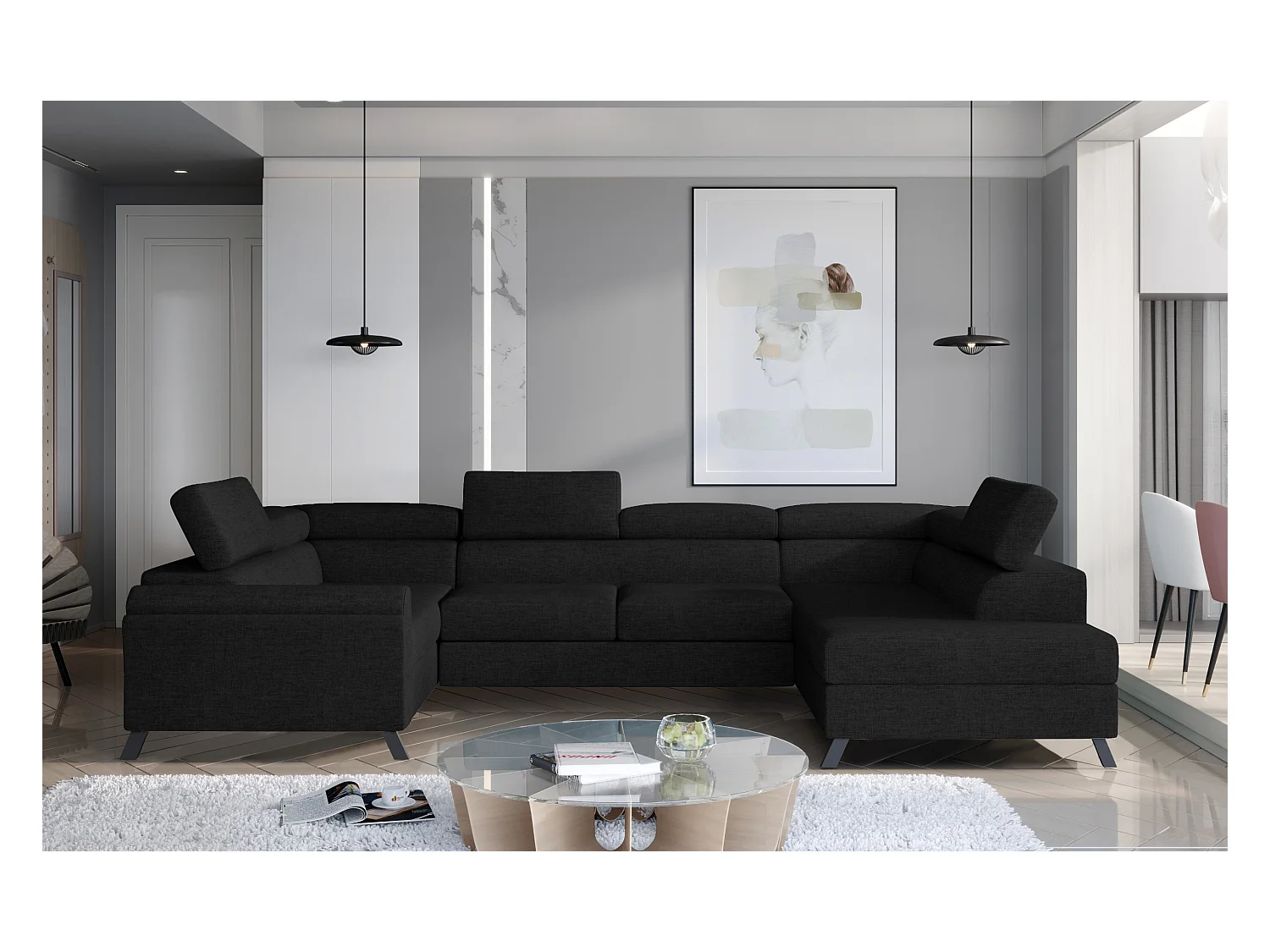 Ecksofa Lenzo UR/Stoff-Schwarz