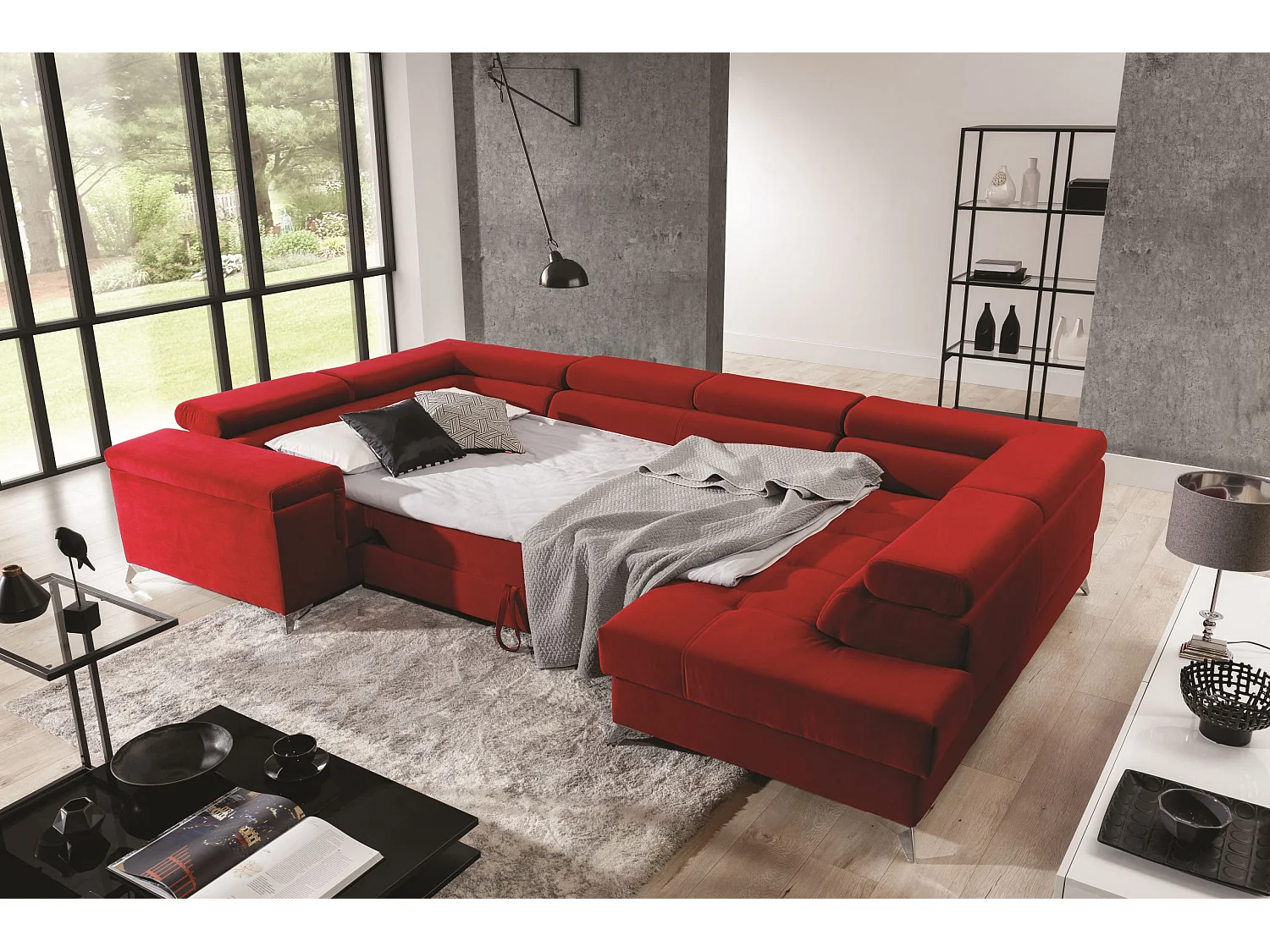 Divano d'angolo Roberto UR/Tessuto-Rosso