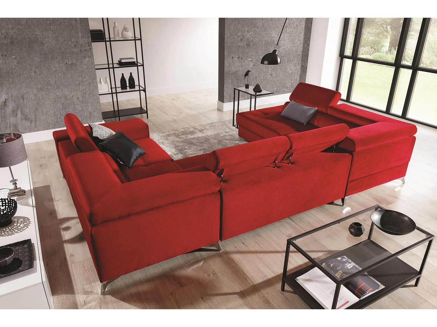 Divano d'angolo Roberto UR/Tessuto-Rosso