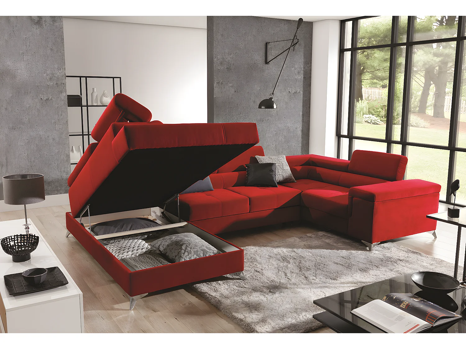 Ecksofa Roberto UR/Stoffbezug-Rot