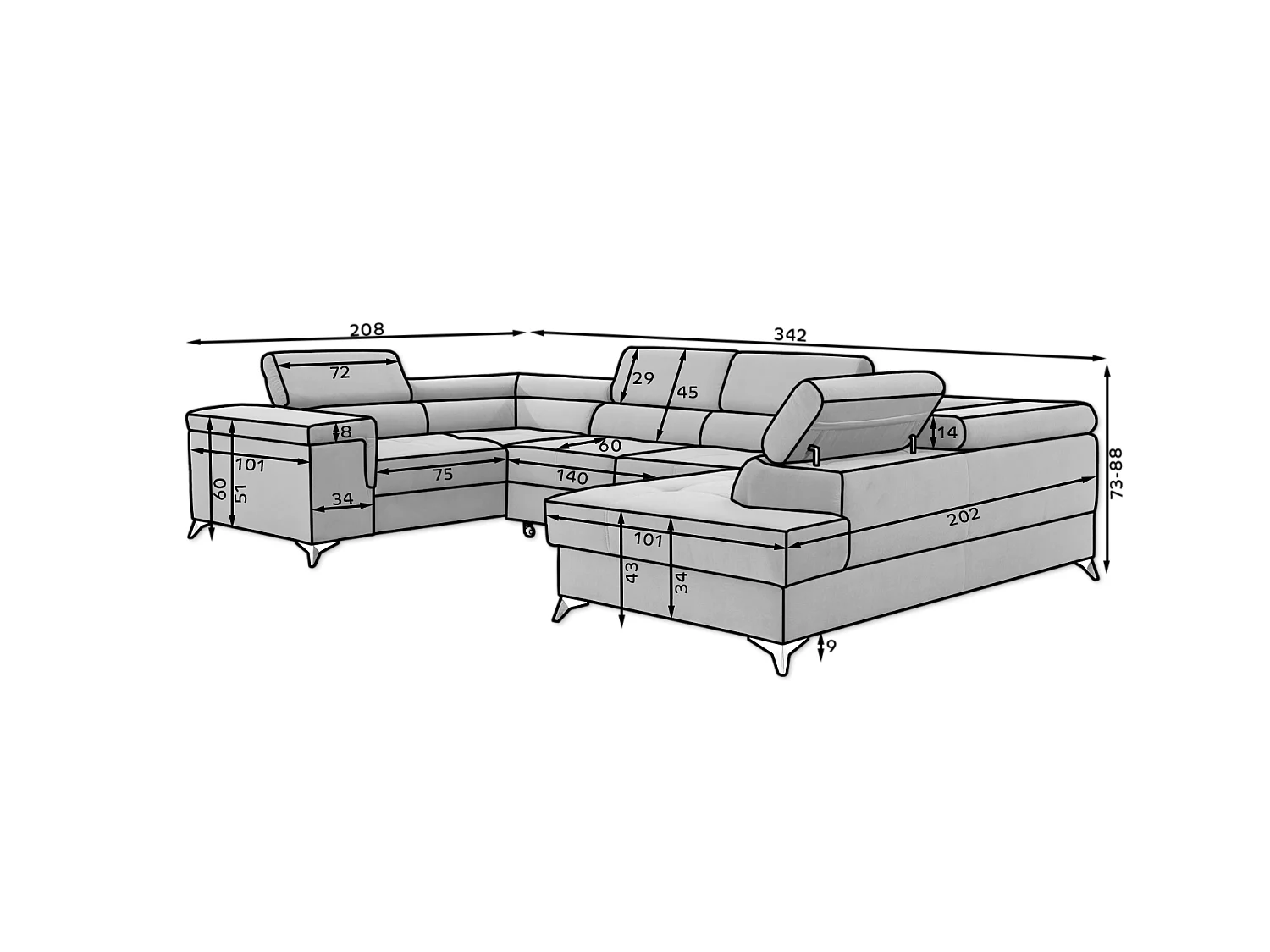 Ecksofa Roberto UR/Stoffbezug-Rot