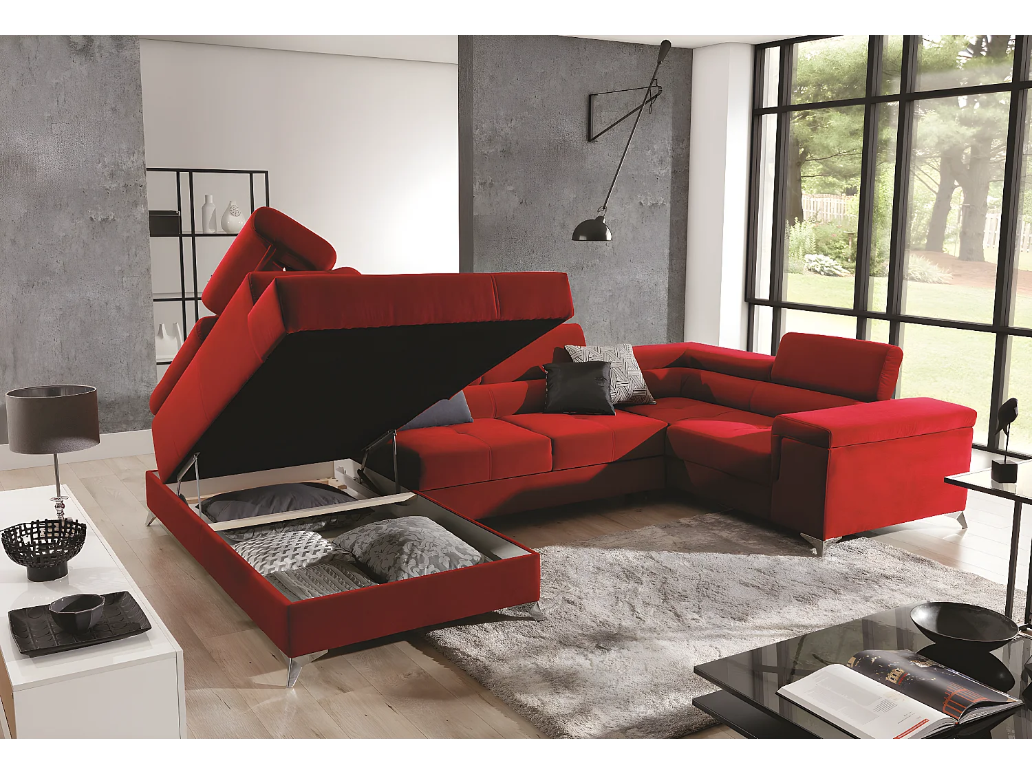 Divano d'angolo Roberto UR/Tessuto-Rosso