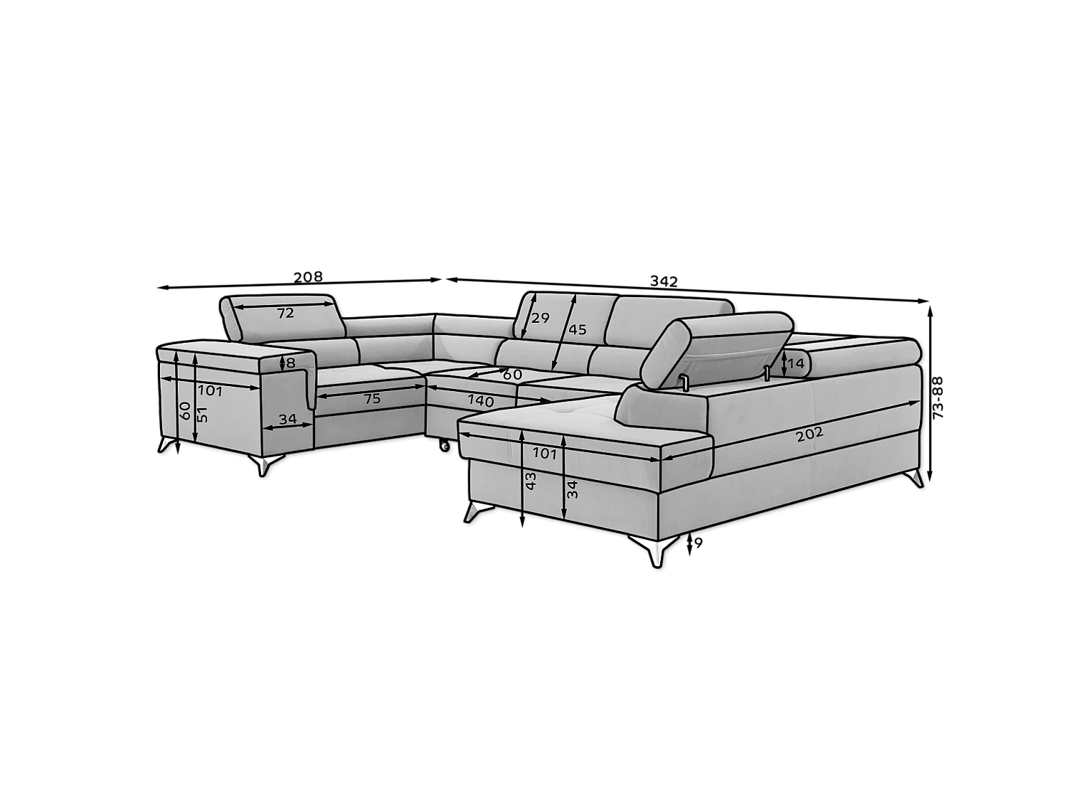 Divano d'angolo Roberto UR/Tessuto-Rosso