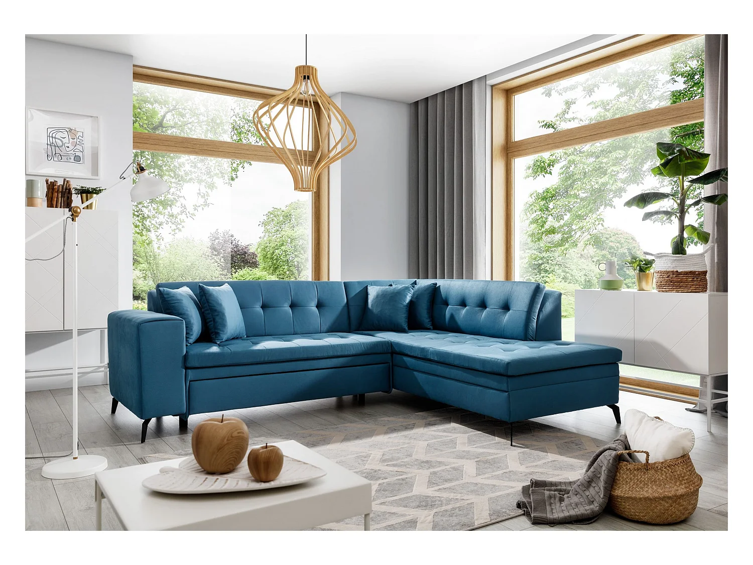 Ecksofa Monza R/Stoff-Blau