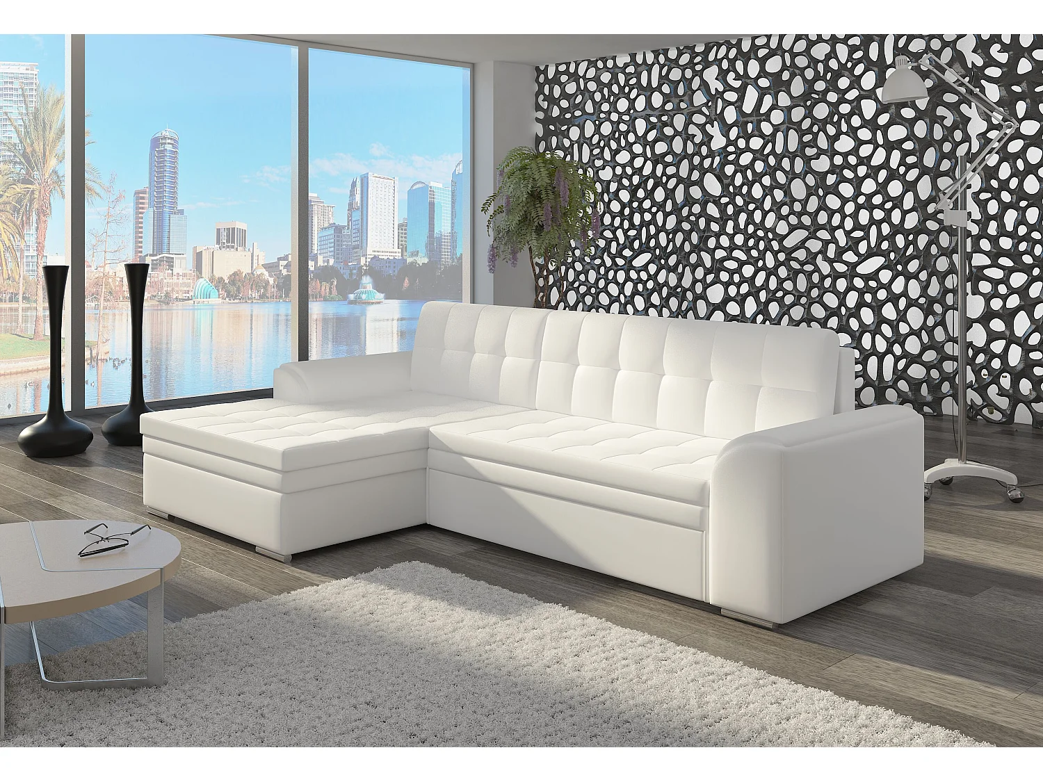 Ecksofa Merati L/Stoff-Weiss