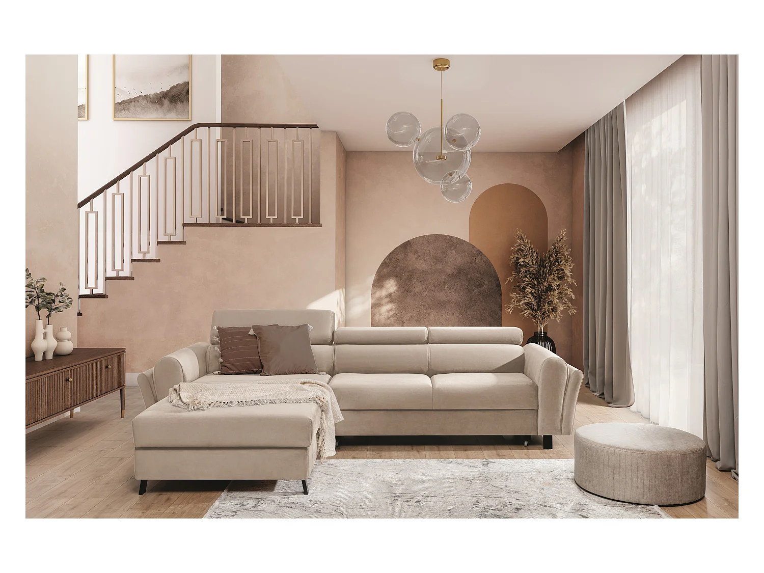 Ecksofa Salvia L/Stoff-Beige