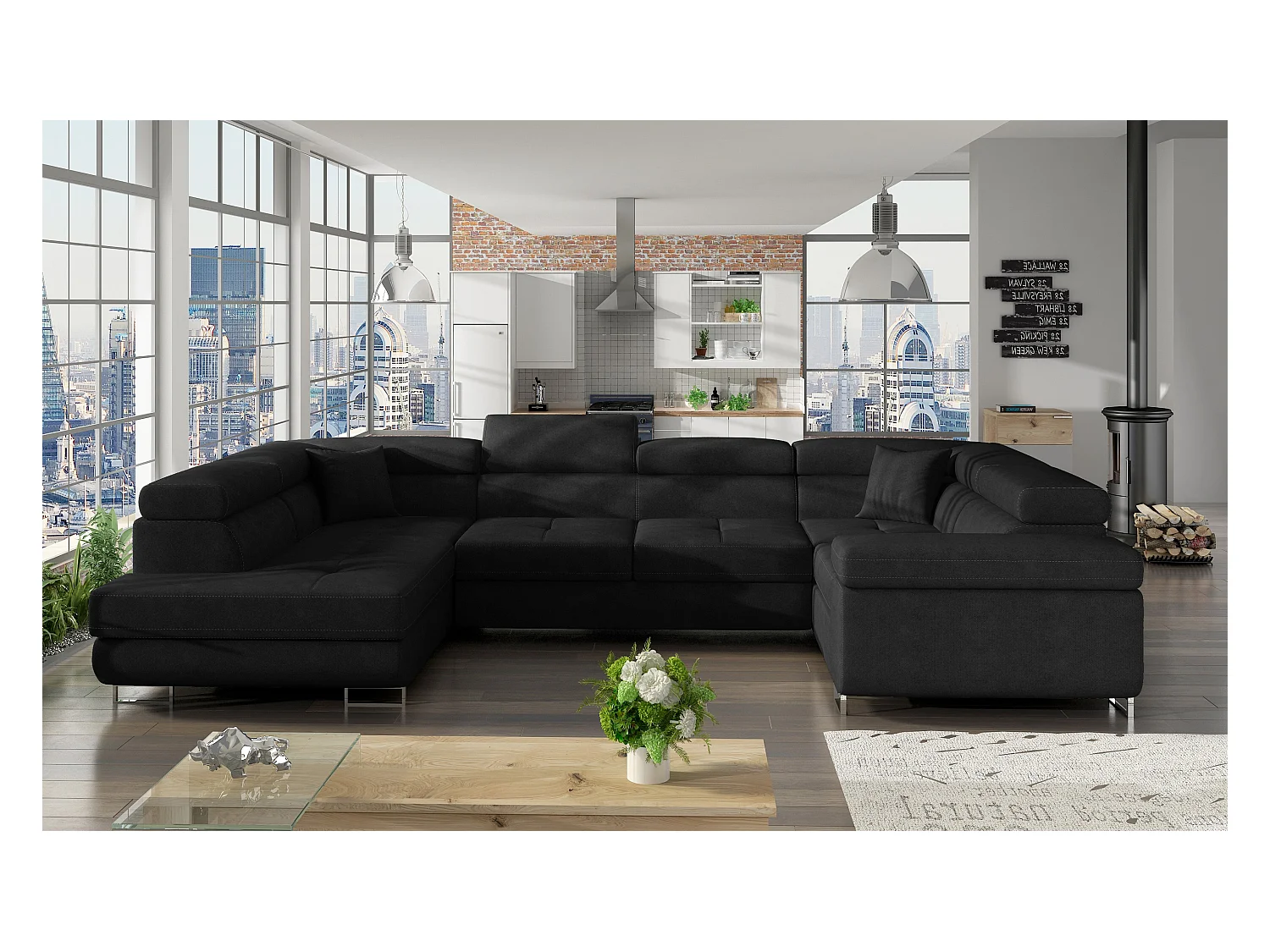 Divano d'angolo Otto L/Tessuto-Nero