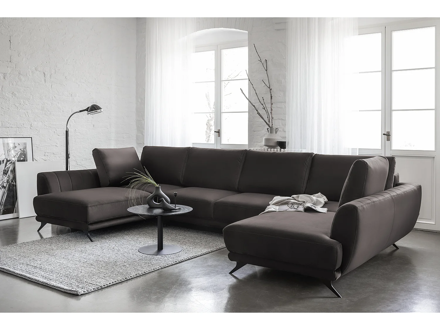 Canapé Corner London-U/Tissu-Marron