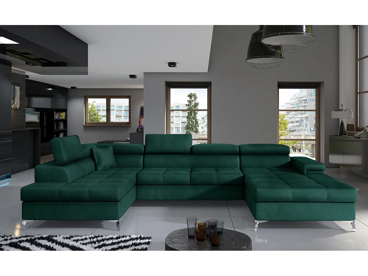 Divano d'angolo Perano UL/Tessuto-Verde