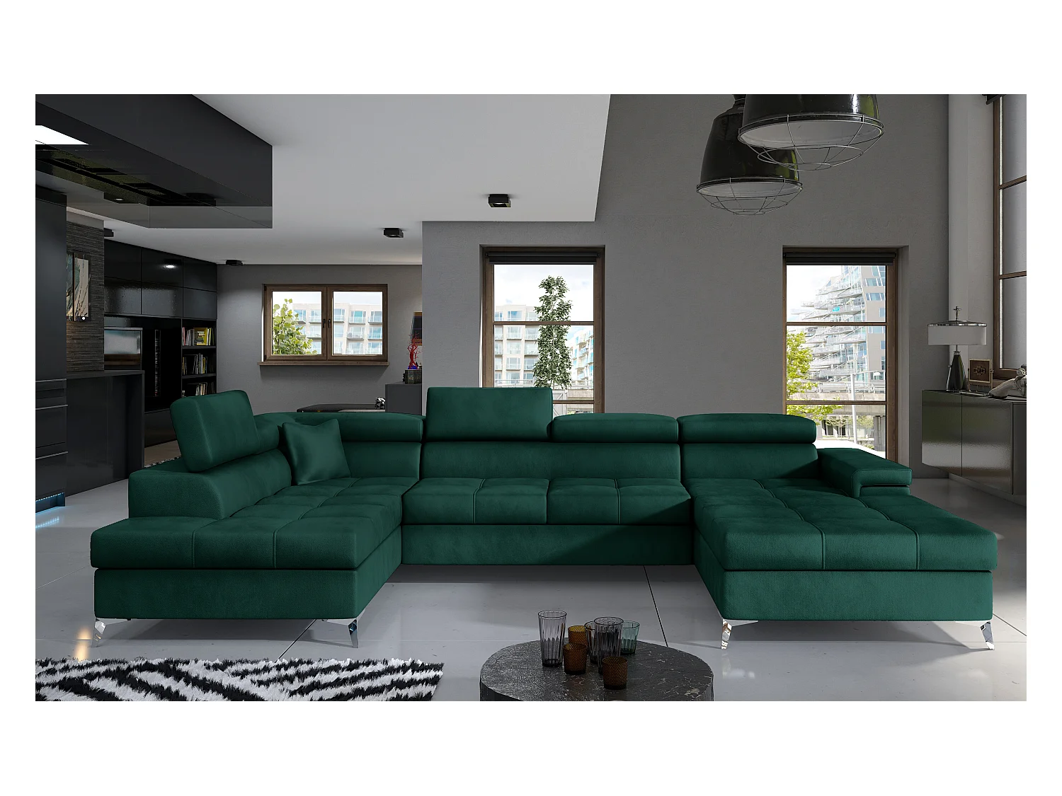 Canapé Corner Perano UL/Tissu-Vert
