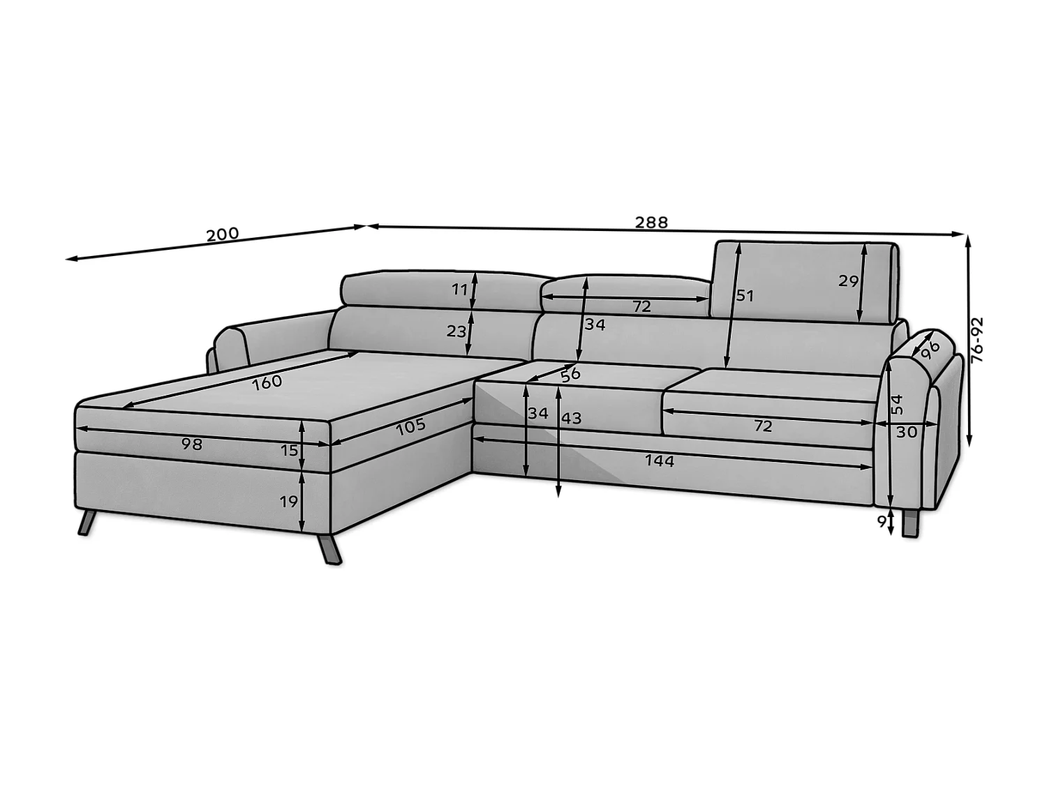 Ecksofa Salvia R/Stoff-Anthrazit