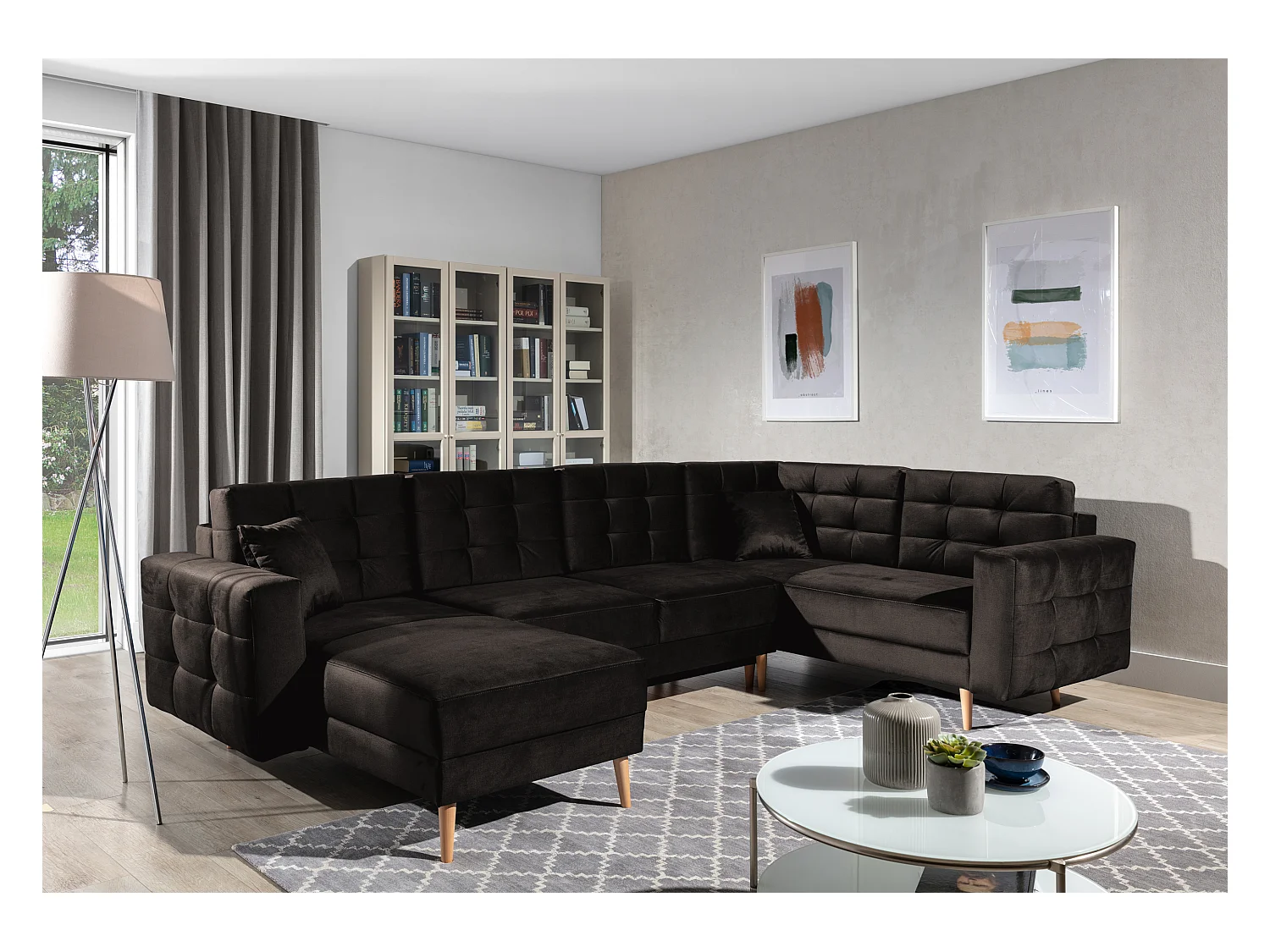 Ecksofa Daron UL/Stoff-Schwarz