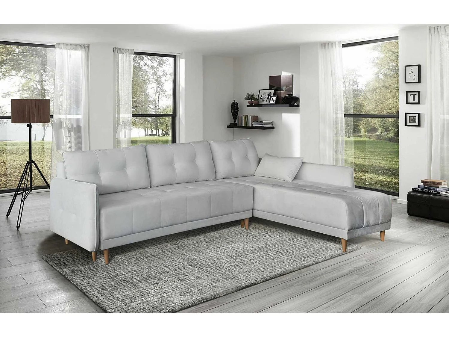 Canapé d'angle Mika R/revêtement tissu/gris