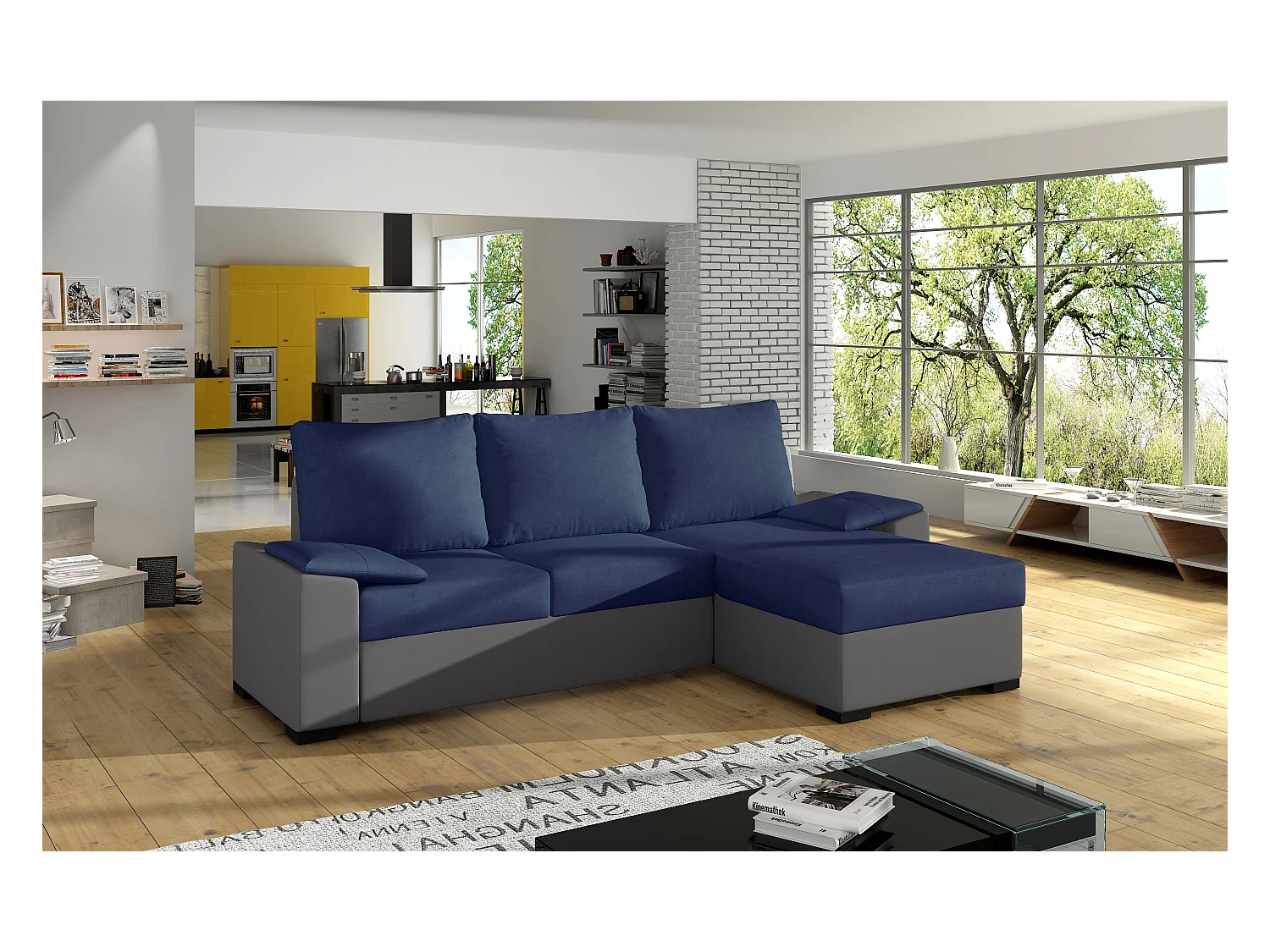 Divano d'angolo Cadro R/Tessuto-Blu