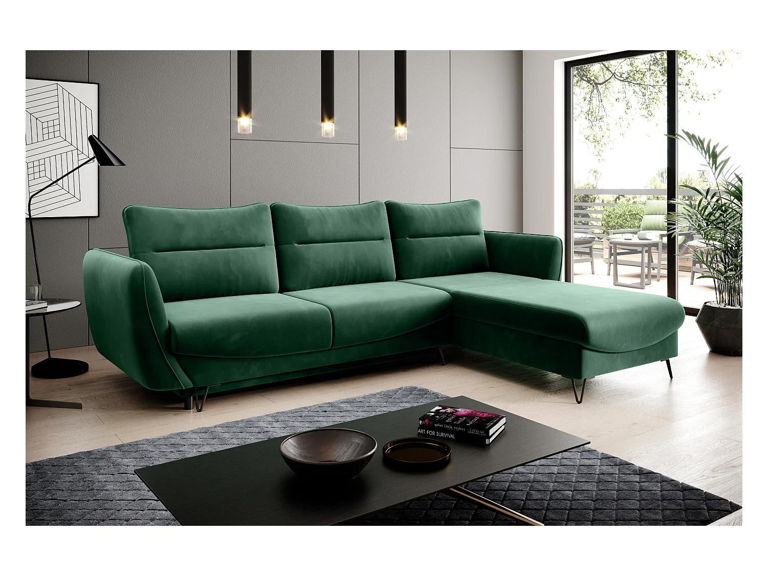 Divano d'angolo Astra R/Tessuto-Verde