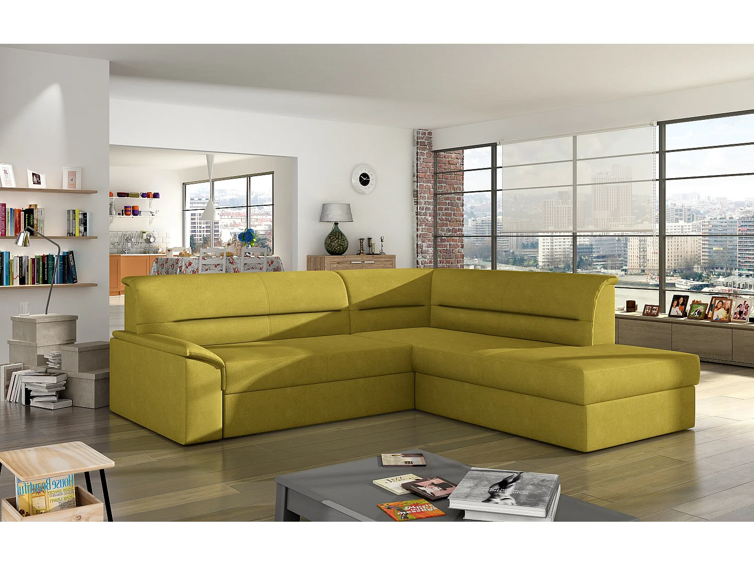 sofá de canto Lusio R/tecido-amarelo