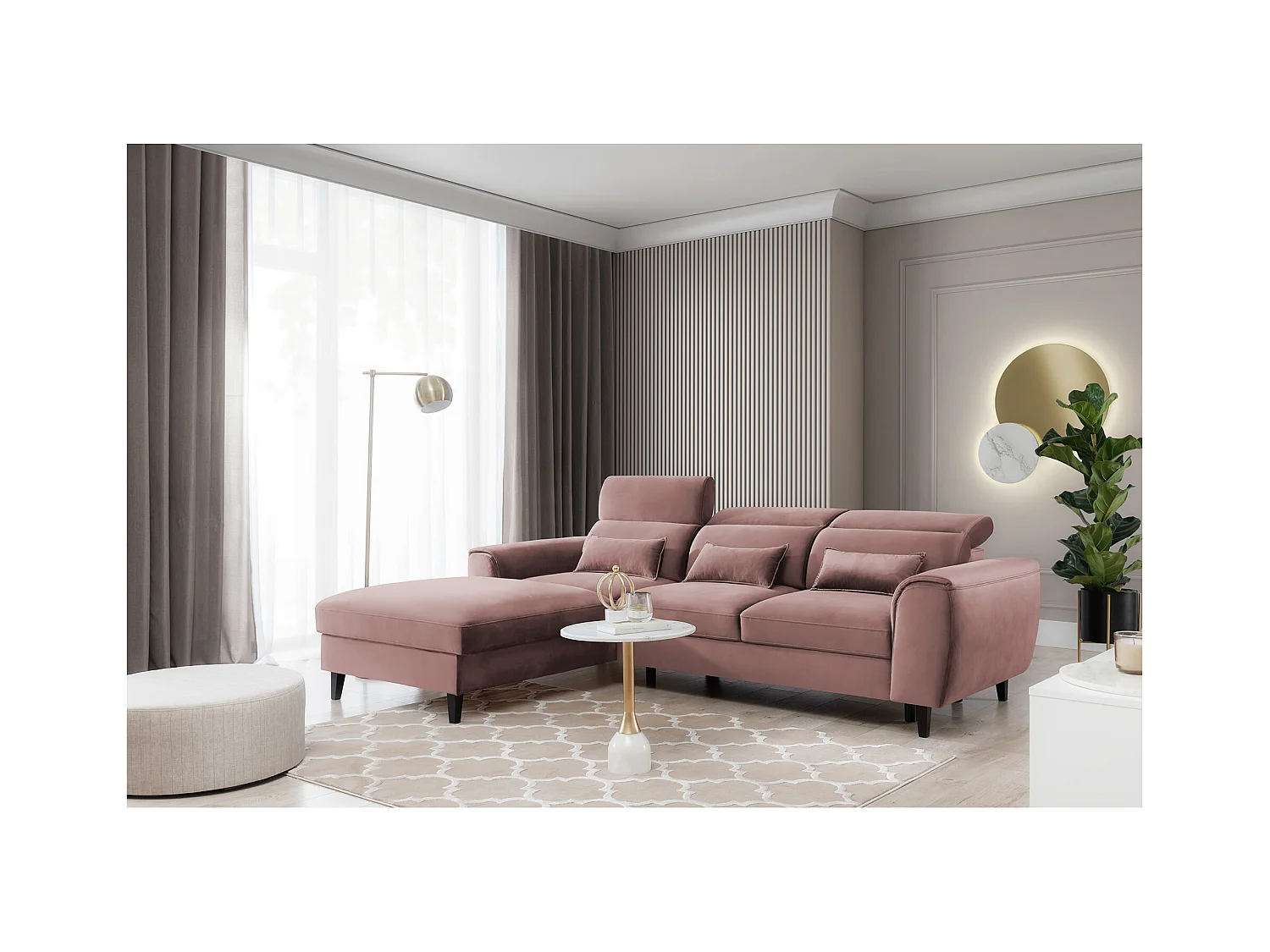 Canapé d'angle Toscana L/revêtement tissu/rose