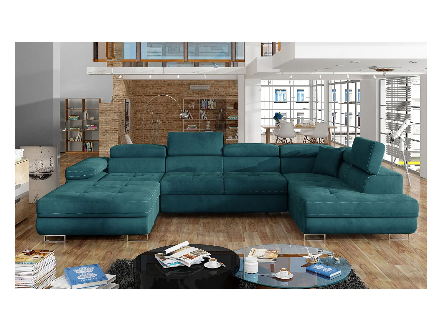 Canapé d'angle Trebino UR/revêtement en tissu/vert et noir
