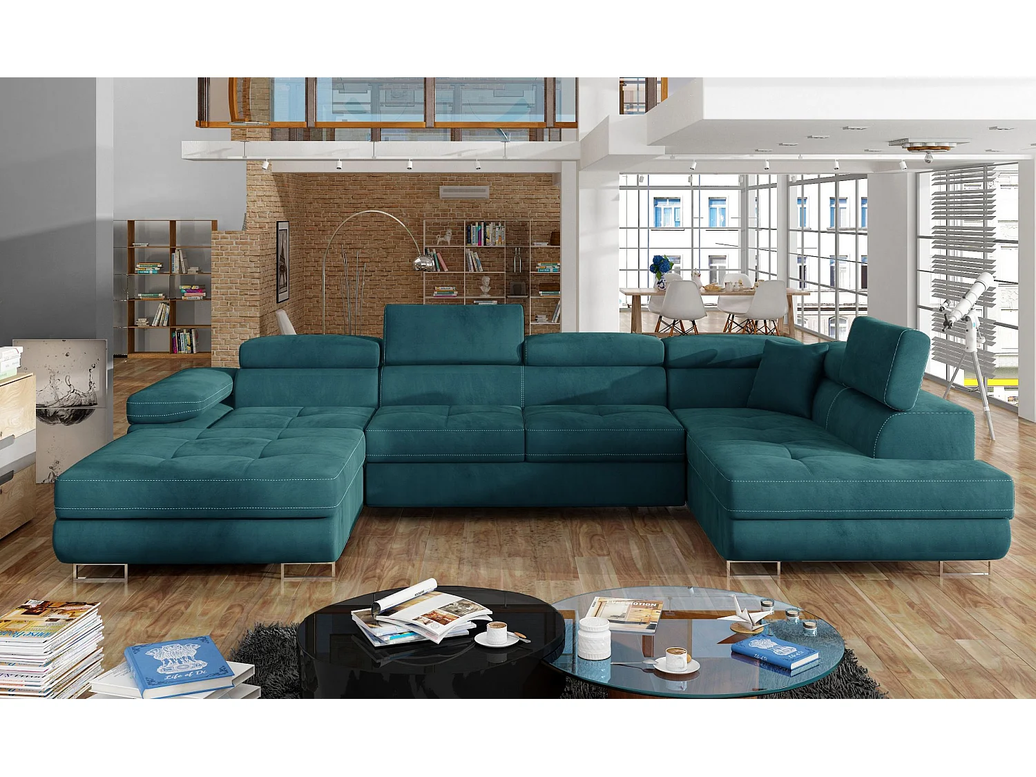 Ecksofa Trebino UR/Stoffbezug/Grün&Schwarz