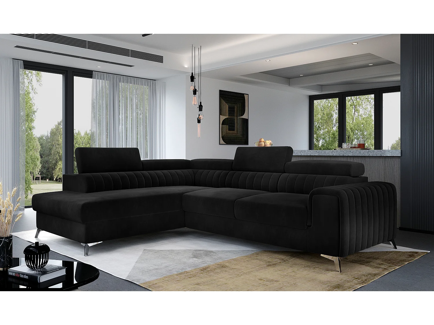 Ecksofa Genova L/Stoff/Schwarz/An Lager