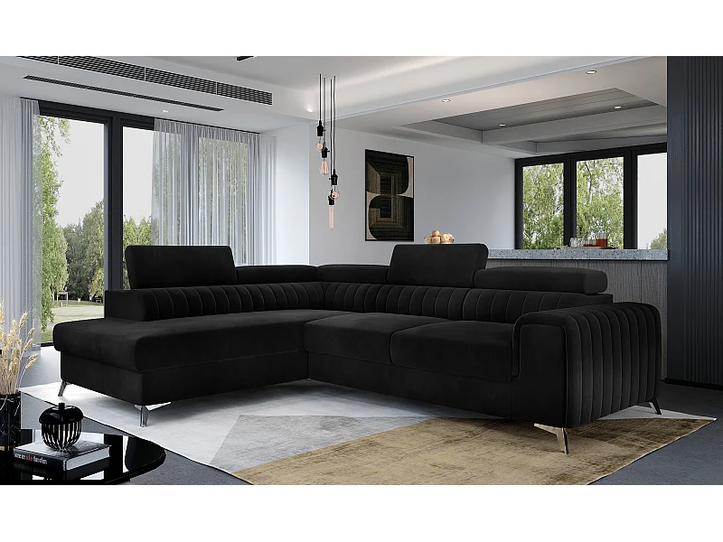 Canapé Corner Genova L/Tissu/Noir/En stock