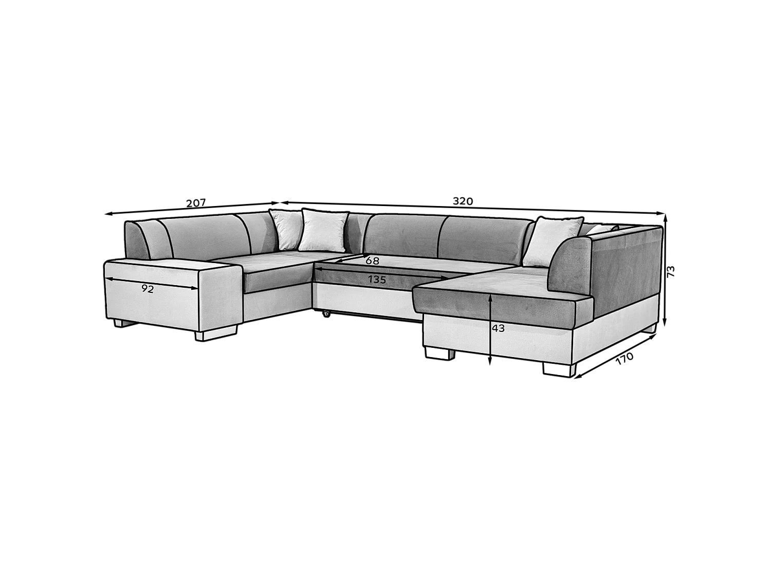 Canapé Corner Violla UR/ Tissu-Noir