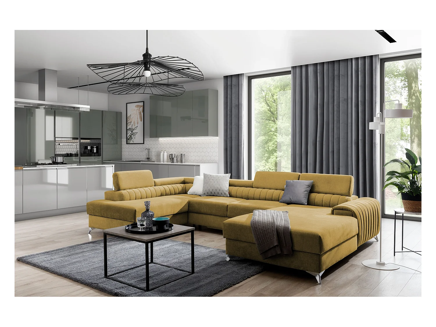 Canapé Corner Exklusivo UL/Tissu-Jaune