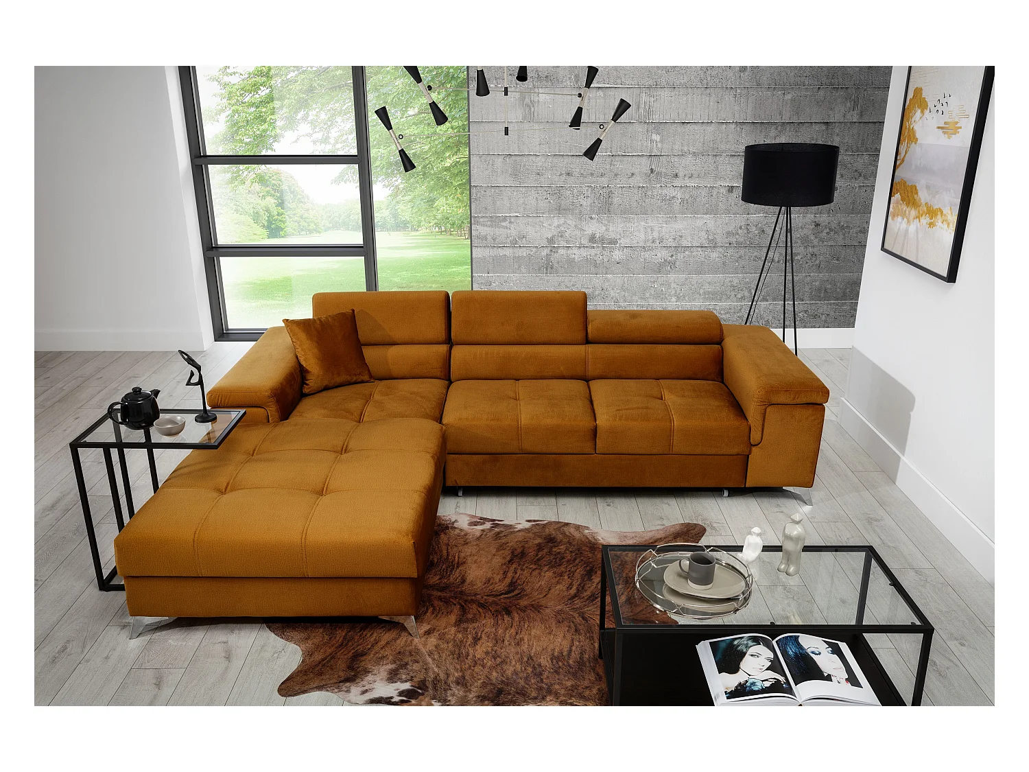 Divano d'angolo Lucca L/Tessuto-Aracia