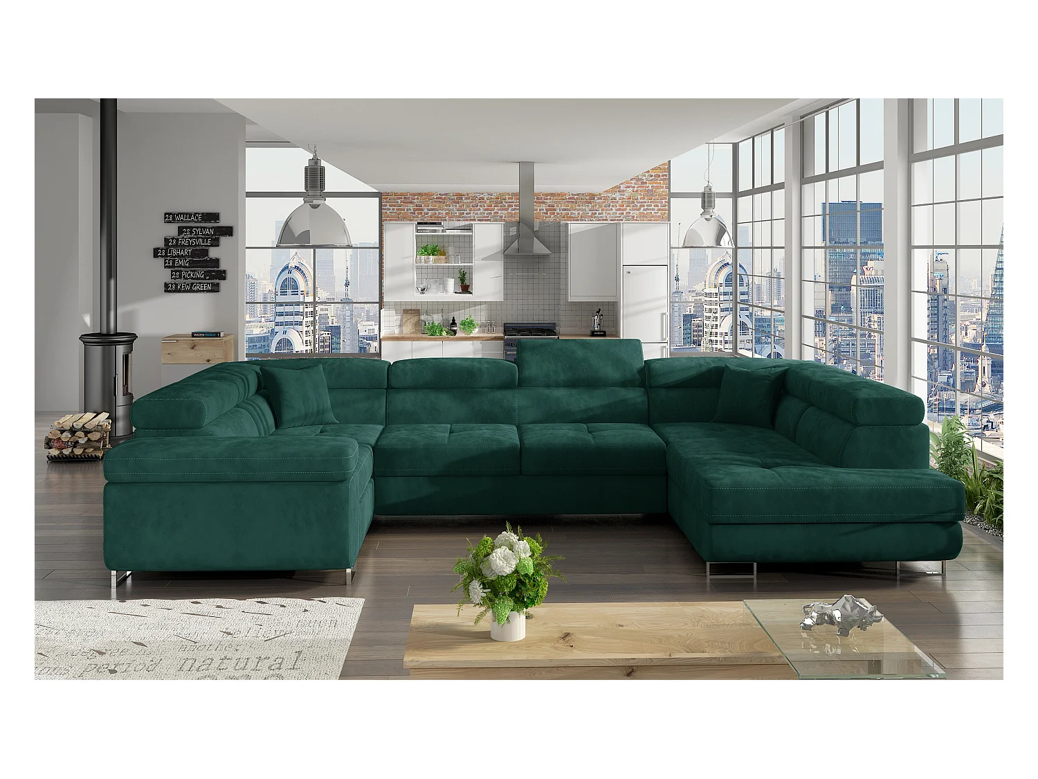 Divano d'angolo Otto R/Tessuto-Verde