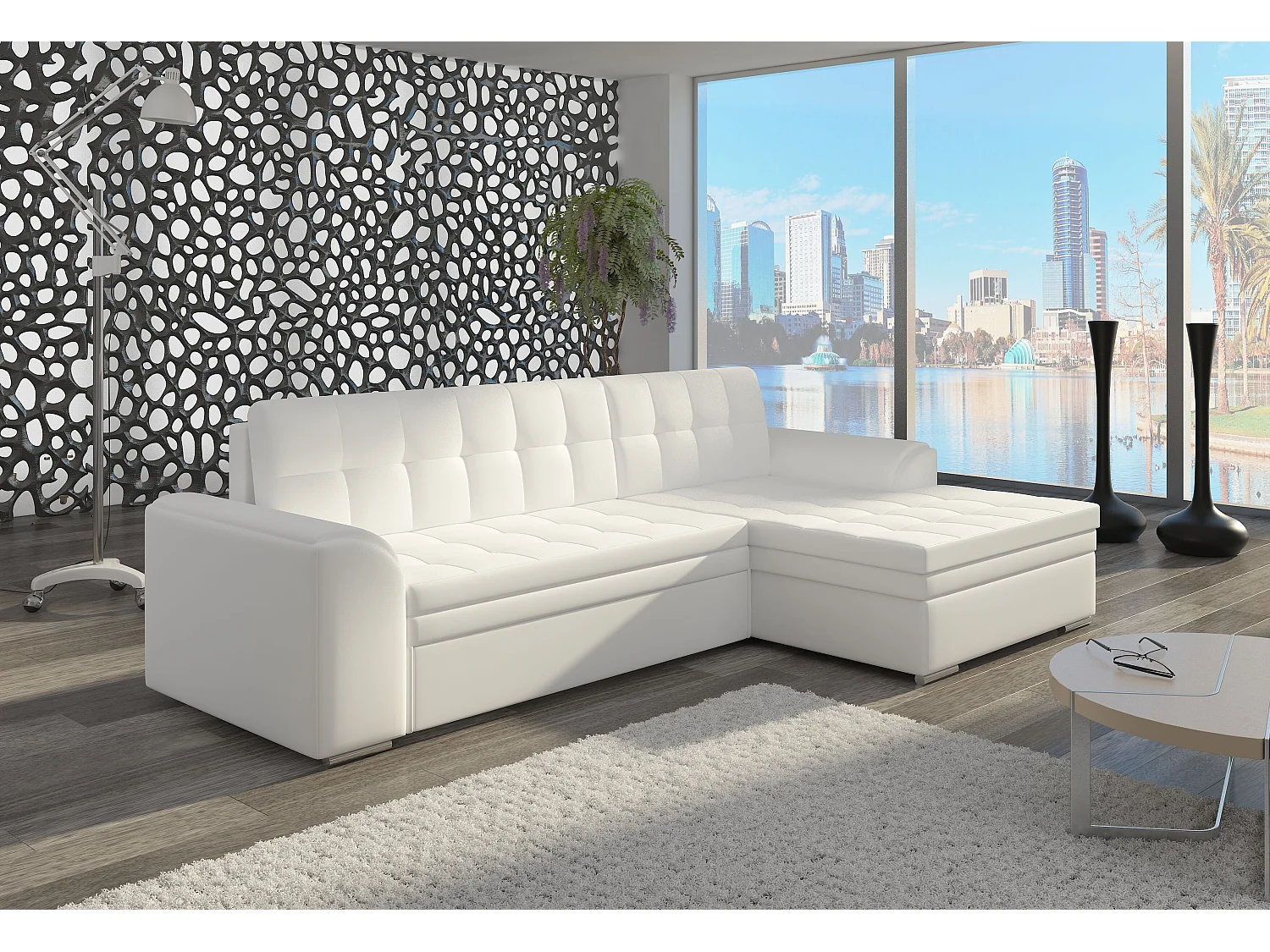 Divano d'angolo Merati R/Tessuto-Bianco