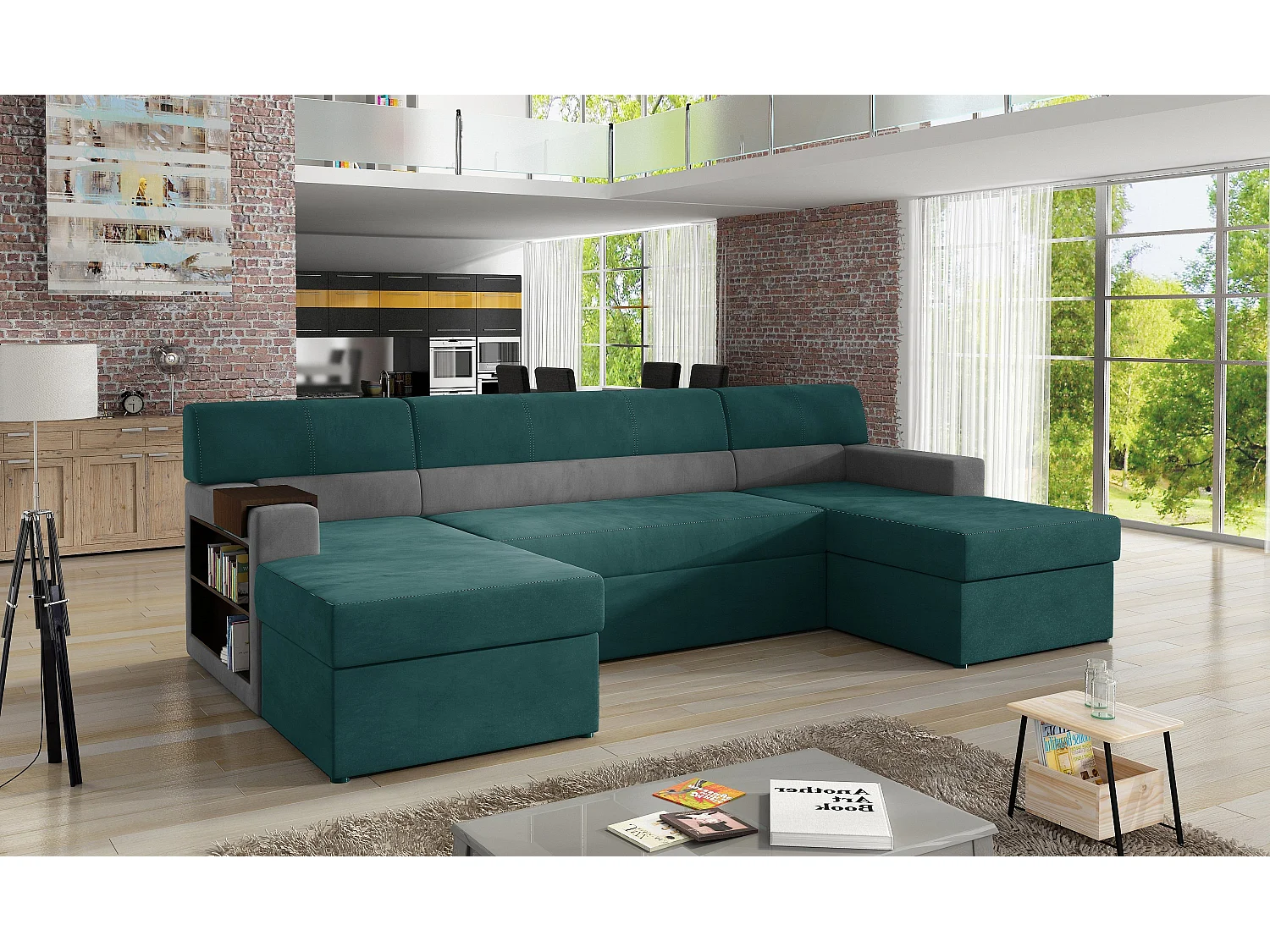 Canapé d'angle Larion/revêtement en tissu/vert et gris